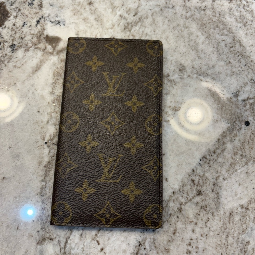 Repaired Louis Vuitton Brown and Gold Monogram bifold wallet